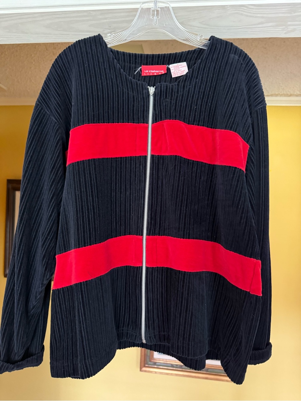 Liz Claiborne Black Jacket with Red Stripes size large